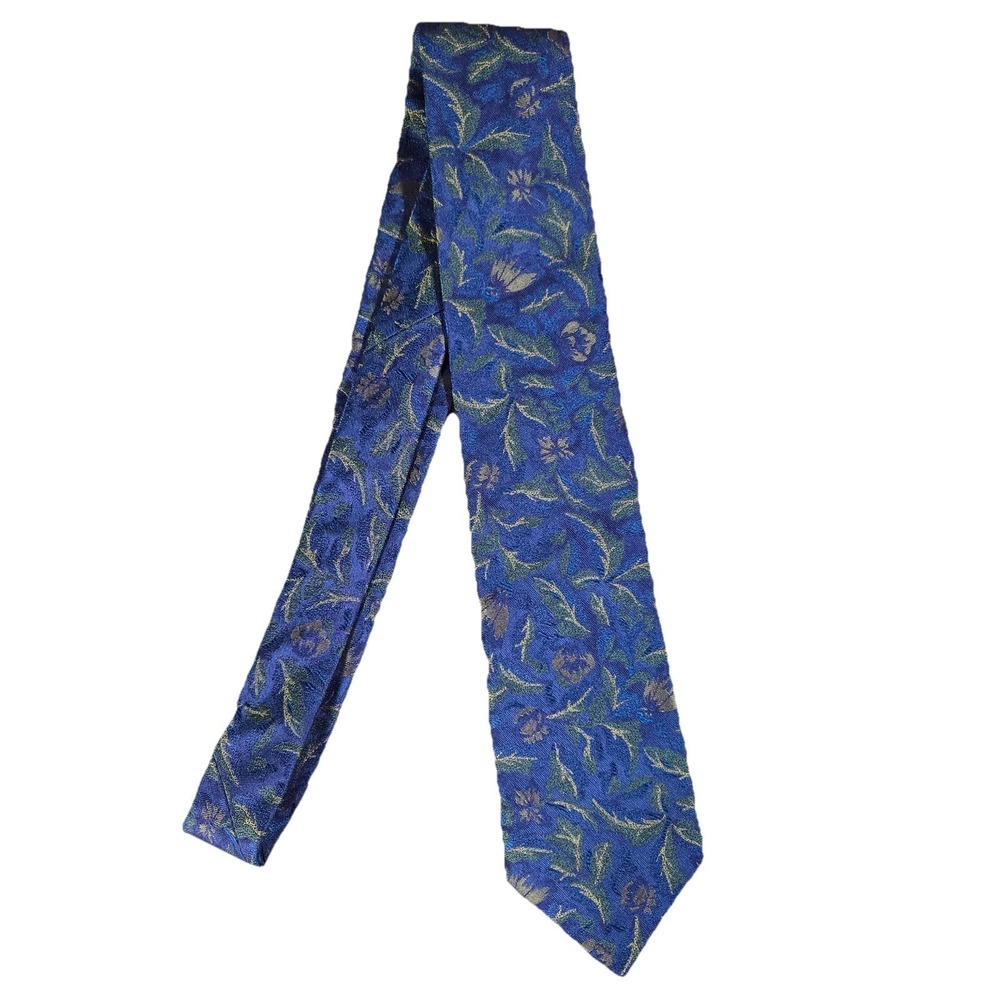 DAVID DONAHUE Necktie USA Luxury Designer Blue Purple Floral Intricate Ornate - Picture 3 of 6